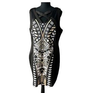 Thalia Sodi Women's Crisscross V-Neck Sleeveless Shiny Sheath Dress, Black, XL